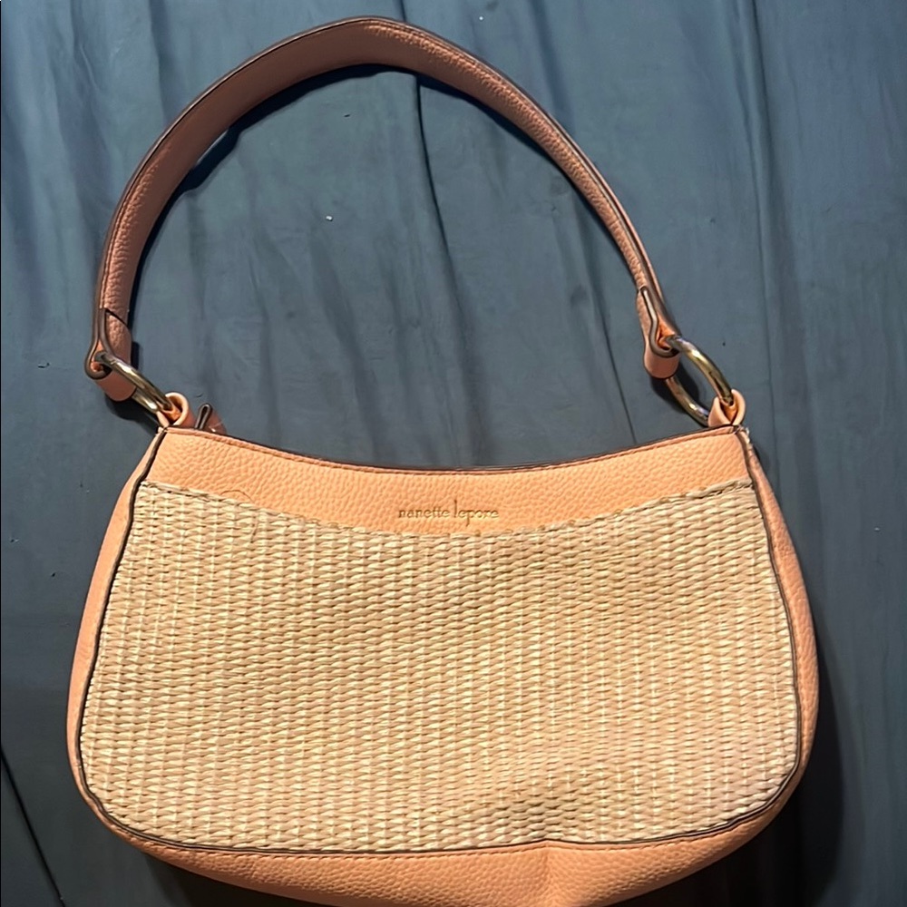 Nanette Lepore Tan and Peach Shoulder Bag with Leather Trim